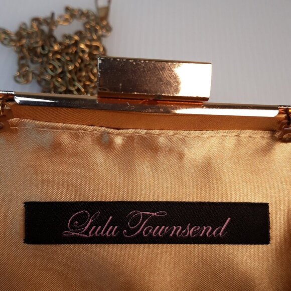 Lulu Townsend Gold Floral Clutch Handbag Party Wedding Date Night Event Festive - Picture 8 of 15